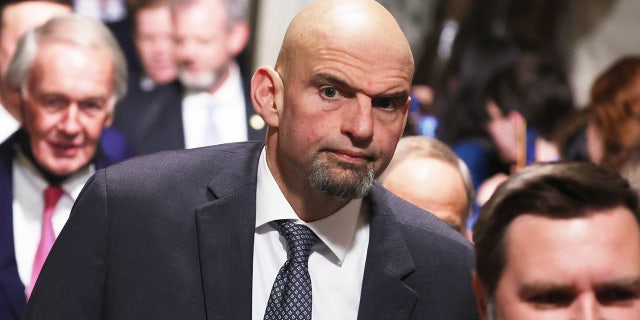 U.S. Sen. John Fetterman (D-PA) walks through the Statuary Hall of the U.S. Capitol prior to President Joe Biden’s State of the Union address at a joint meeting of Congress in the House Chamber of the U.S. Capitol on February 07, 2023 in Washington, DC. 