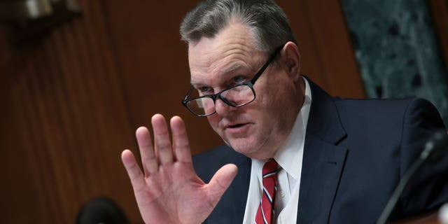 Committee Chairman Sen. Jon Tester, D-Mont., questions members of a panel testifying before the Senate Appropriations Subcommittee on Defense on February 9, 2023.