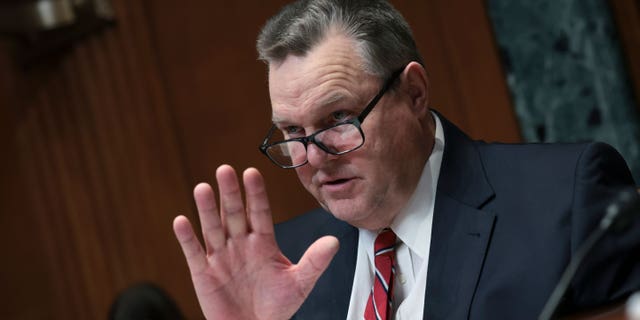 Committee Chairman Sen.  Jon Tester (D-MT) questions members of a panel testifying before the Senate Appropriations Subcommittee on Defense on China's high altitude balloon surveillance efforts against the United States Feb. 9, 2023 in Washington, DC