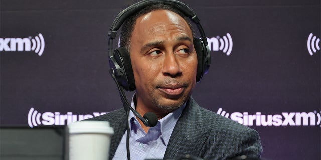 Stephen A. Smith in radio row at the Super Bowl