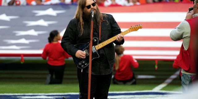 Chris Stapleton performed the national anthem during Super Bowl LVII at State Farm Stadium on February 12, 2023 in Glendale, Arizona.