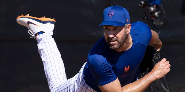 New York Mets pitcher Justin Verlander during a spring training workout on Feb. 14, 2023, in Port St. Lucie, Florida.