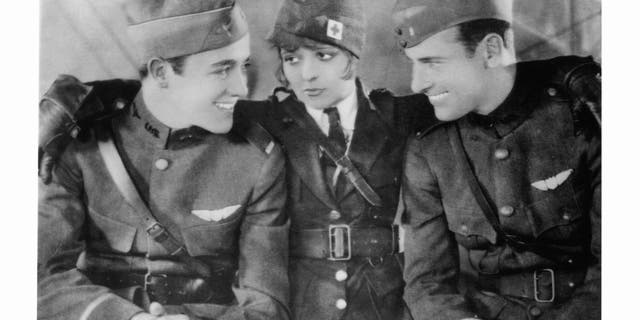 Charles 'Buddy' Rogers, Clara Bow, and Richard Arlen in publicity portrait for the 1927 film "Wings."