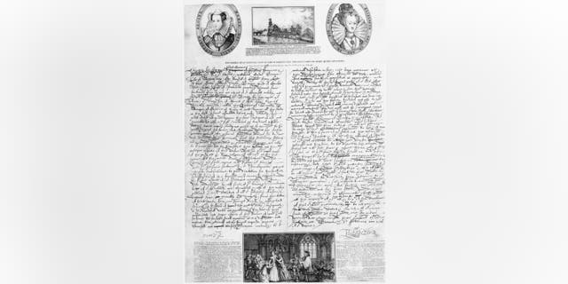 Death warrant of Mary, Queen of Scots (1542-1587), dated 1587. Mary's page, Anthony Babington, plotted to assassinate Elizabeth I. The conspiracy was discovered, and Mary was brought to trial in October 1586. She was sentenced to death on October 25, but Elizabeth didn't sign the warrant of execution until Feb. 1, 1587. The execution was carried out one week later.   