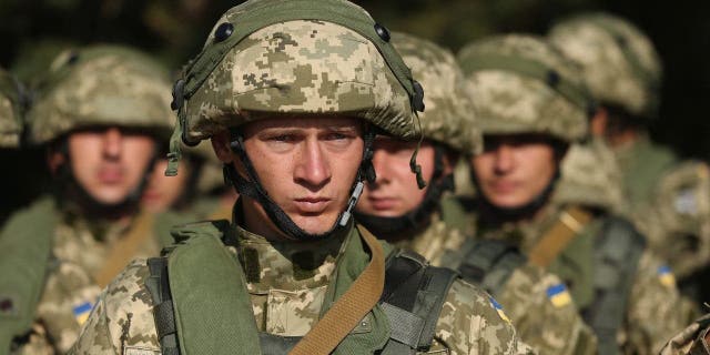 Ukrainian marines prepare to train in urban warfare techniques on the second day of the "Rapid Trident" bilateral military exercises between the United States and Ukraine that includes troops from a variety of NATO and non-NATO countries on Sept. 16, 2014 near Yavorov, Ukraine. 