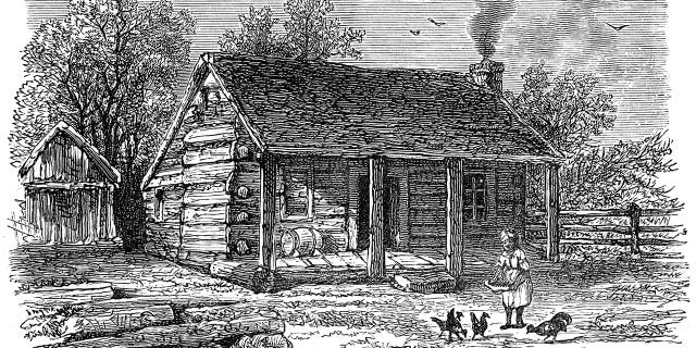 The early home of Abraham Lincoln in 19th century Gentryville, Indiana.