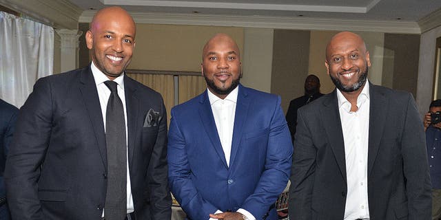 Michael Gidewon, rapper Young Jeezy and Alex Gidewon attend the 10-Year Anniversary Celebration Dinner With Jeezy And The Street Dreams Foundation at 103 West on July 24, 2015, in Atlanta, Georgia.