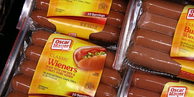 Packs of Oscar Mayer Classic sausages are on display at Scotty Market on April 21, 2014 in San Rafael, California.
