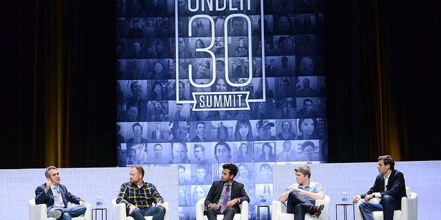 Josh Kopelman, Austin McChord, Vivek Ramaswamy, John Collison and Steve Bertoni at the Forbes Under 30 Summit at Pennsylvania Convention Center on October 5, 2015, in Philadelphia, Pennsylvania.  