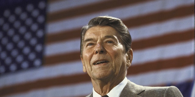 President Ronald W. Reagan speaking at a fundraiser for Senate Candidate Linda Chavez's campaign on Oct. 1, 1986.