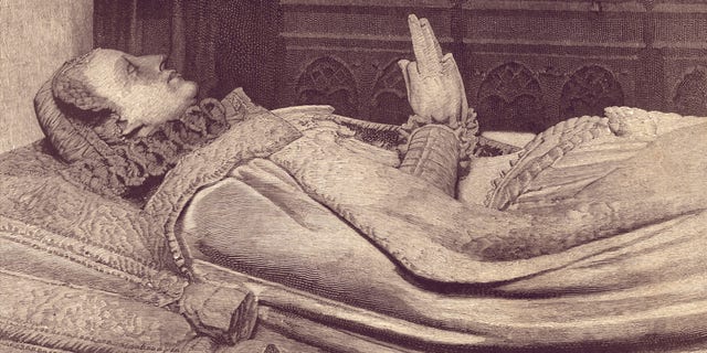 Effigy of Mary Queen of Scots (1542-1587) on her tomb. Queen regnant of Scotland (1542-1567) and queen consort of France (1559-1560).