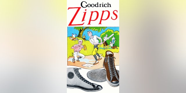 Advertising blotter issued by the BF Goodrich company to promote its rubber shoes for active boys, Akron, Ohio, circa 1930. The Goodrich boots with the name Zipps and Zippers helped popularize the zipper.