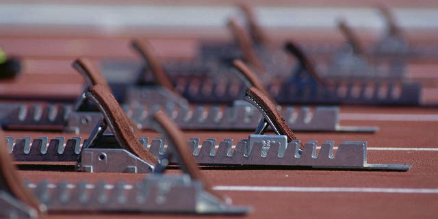 Stock image of starting grids on a race track.