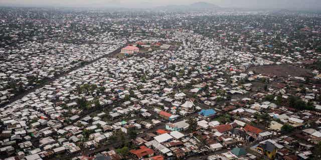 Goma, Congo, is pictured from the view of a U.N. helicopter. The United Nations has suspended helicopter flights above eastern Congo after a helicopter was attacked.