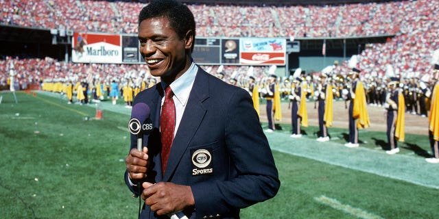 CBS analyst Irv Cross during NFL season circa 1985.