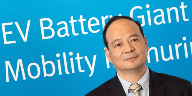 CATL CEO Robin Zeng presents the plans for the construction of a battery factory. Zeng is worth tens of billions of dollars, making him one of China's three wealthiest men, according to Forbes.