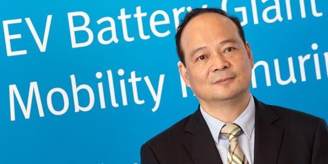 CATL CEO Robin Zeng presents the plans for the construction of a battery factory. Zeng is worth tens of billions of dollars, making him one of China's three wealthiest men, according to Forbes.