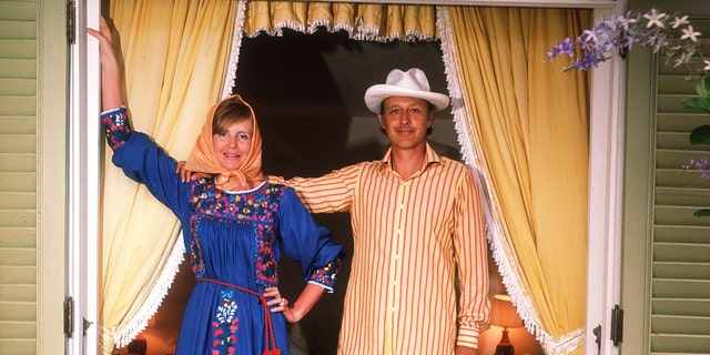 Colin Tennant and his wife Anne, on the island of Mustique, which he owned, circa 1973.