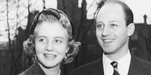 Colin Tennant, friend of Princess Margaret, and Lady Anne Coke as they announce their engagement on Dec. 16, 1955.