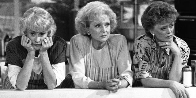 From left to right, Bea Arthur, Betty White and Rue McClanahan. "The Golden Girls" ran from 1985 to 1992. "The Golden Palace" was a short-lived spinoff that aired from 1992 to 1993. Arthur made a guest appearance in that series.