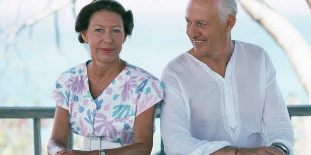 Princess Margaret (1930 - 2002) with Colin Tennant, 3rd Baron Glenconner, on the Caribbean island of Mustique, which Glenconner owns, February 1989.