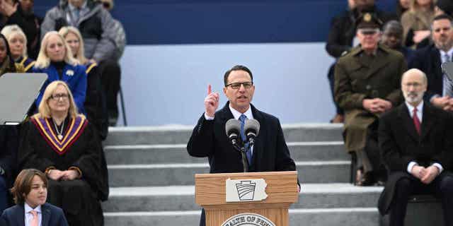 Josh Shapiro speaks at the State Capitol Building on Jan. 17, 2023, in Harrisburg, Pennsylvania. Shapiro recently announced that he will not allow the death penalty during his time in office.