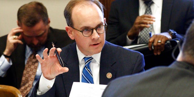FILE: Then-Rep. Cory Wilson, R-Madison, discusses a transportation issue during a House Transportation Committee meeting at the Capitol in Jackson, Miss.