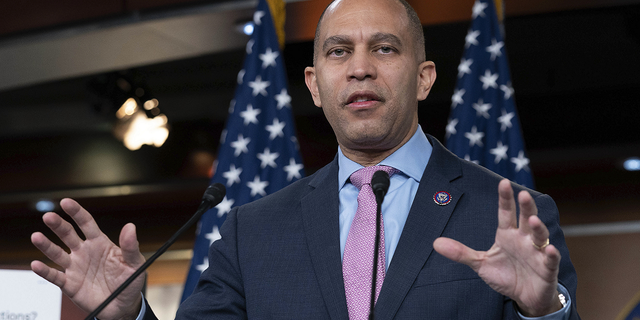 House Minority Leader Hakeem Jeffries speaks to the press