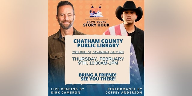 Kirk Cameron, along with singer-songwriter Coffey Anderson, will appear at the Chatham County Public Library in Savannah, Georgia, on Thursday. The event is part of Cameron's recently announced 15-city tour to public libraries all over the country.