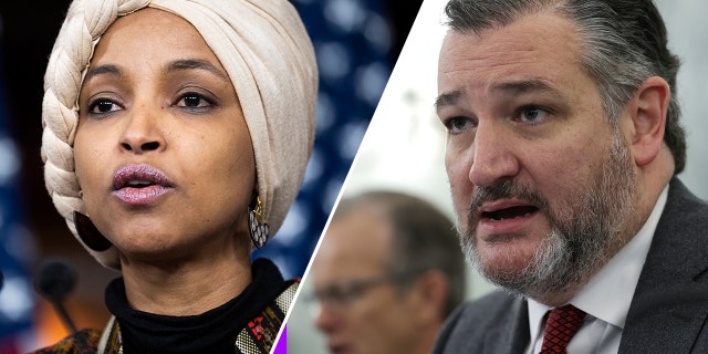 A split photo of Rep. Ilhan Omar, D-Minn., and Sen. Ted Cruz, R-Texas.