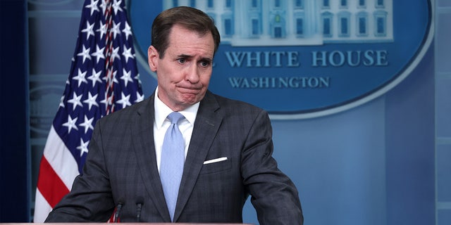 Coordinator for Strategic Communications at the National Security Council John Kirby speaks during a daily news briefing at the James S. Brady Press Briefing Room of the White House on February 10, 2023 in Washington, DC. 