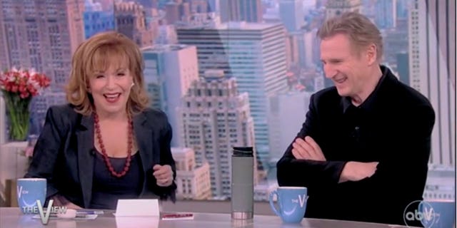 Liam Neeson and Joy Behar during "The View" on February 15, 2023.