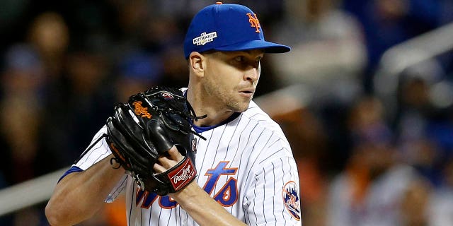 Jacob deGrom of the New York Mets in action against the San Diego Padres during Game 2 of an NL wild-card series at Citi Field Oct. 8, 2022, in the Flushing neighborhood of the Queens borough of New York City.