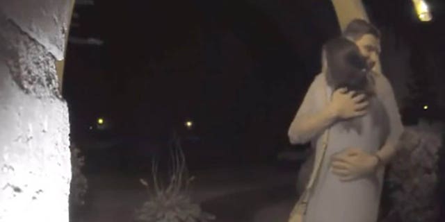 The ring camera captures the couple's relationship - from the first date to the wedding. Here Megan and Alex Herrig say good night after their first date.