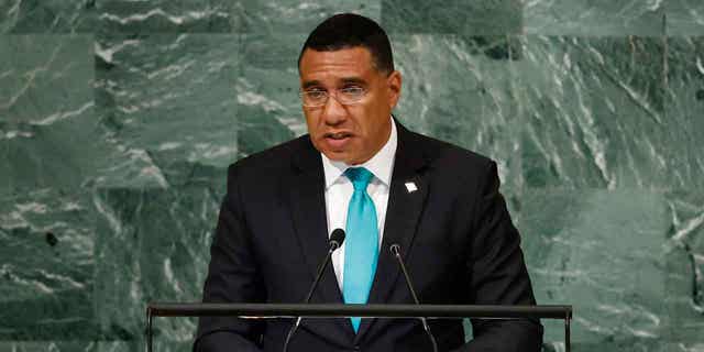 Prime Minister of Jamaica Andrew Holness speaks at the U.N. headquarters on Sept. 22, 2022. A top prosecutor in Jamaica ruled on Feb. 16, 2023, that Holness will not face charges over possible conflict of interest.