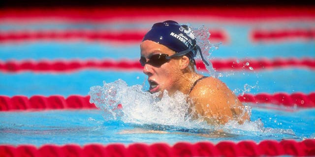 Jamie Cail in action during the Phillips 66 National Championships in Clovis, California, on Aug. 13, 1998.