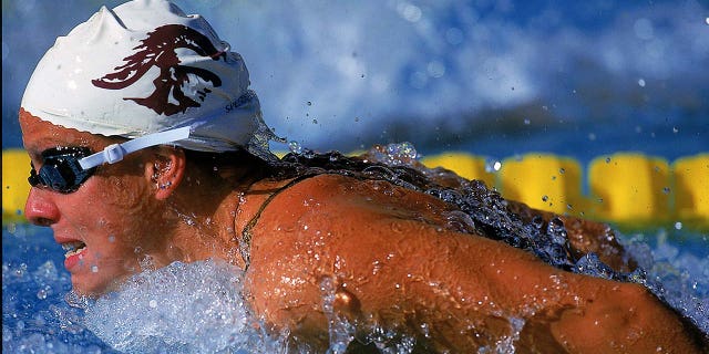 Jamie Cail swims in the Women's 200 Butterfly during the Janet Evan Invitational at the USC Pool in Los Angeles, California on July 15, 1999.
