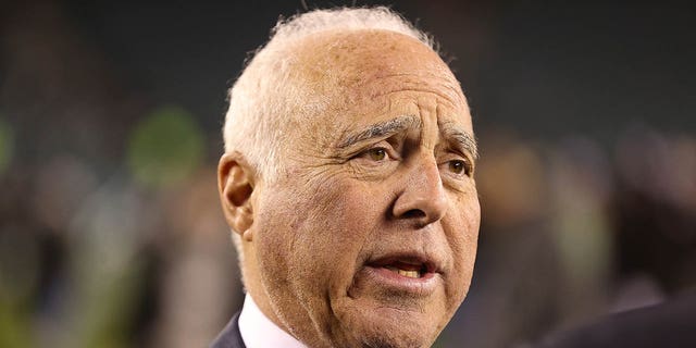 Owner Jeffrey Lurie of the Philadelphia Eagles looks on after they defeated the San Francisco 49ers to win the NFC Championship Game at Lincoln Financial Field on January 29, 2023 in Philadelphia, Pennsylvania.