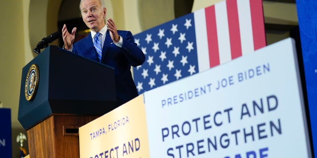 President Joe Biden speaks about his administration's plans to protect Social Security and Medicare and lower healthcare costs, Feb. 9, 2023, at the University of Tampa in Tampa, Fla.