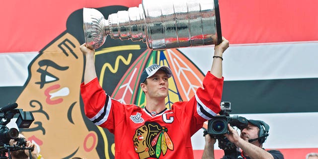 Jonathan Toews attends the Chicago Celebration Parade &  Rally honoring the 2015 Stanley Cup Champions Chicago Blackhawks on June 18, 2015, in Chicago, Illinois.