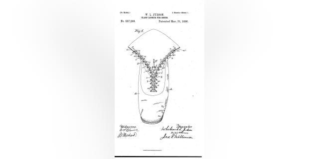 Patent documents for a shoe clasp locker, created by Whitcomb L. Judson and patented on December 8, 1891. Judson is credited with inventing numerous modern items, including the zipper.