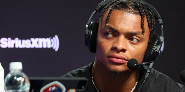 Justin Fields of the Chicago Bears attends SiriusXM At Super Bowl LVII on Feb. 9, 2023, in Phoenix, Arizona.