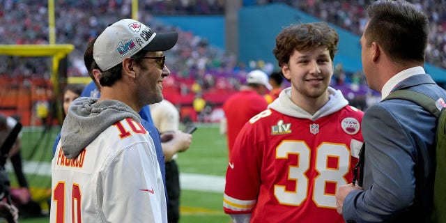 Paul Rudd and Jack Sullivan Rudd attend Super Bowl LVII at State Farm Stadium on Feb. 12, 2023, in Glendale, Arizona.