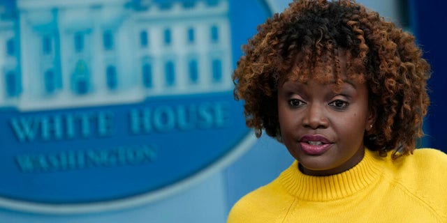 White House press secretary Karine Jean-Pierre speaks during the daily briefing at the White House in Washington, Tuesday, Feb. 14, 2023.