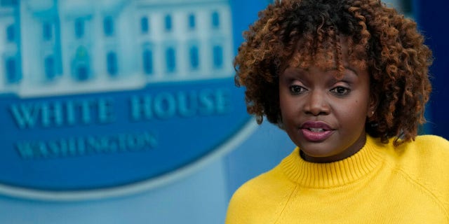 White House press secretary Karine Jean-Pierre speaks during the daily briefing at the White House in Washington, Tuesday, Feb. 14, 2023.