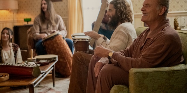 Jonathan Roumie as Lonnie Frisbee and Kelsey Grammer, right, as Chuck Smith in "Jesus Revolution."