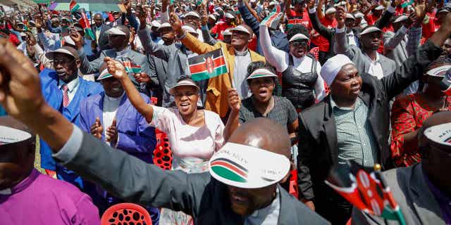 Kenyans attend a national day of prayer event in the capital Nairobi, Kenya, on Feb. 14, 2023. The country's president called for a national day of prayer to bring rain.