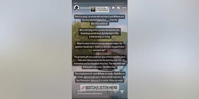Kevin Costner shared the meaning behind a song he co-wrote with his Instagram followers.
