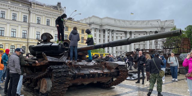 Broken-down tank in Kyiv.