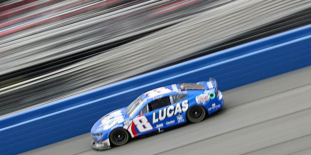 Kyle Busch, driver of the #8 Lucas Oil Chevrolet, drives during the NASCAR Cup Series Pala Casino 400 at Auto Club Speedway on February 26, 2023 in Fontana, California.